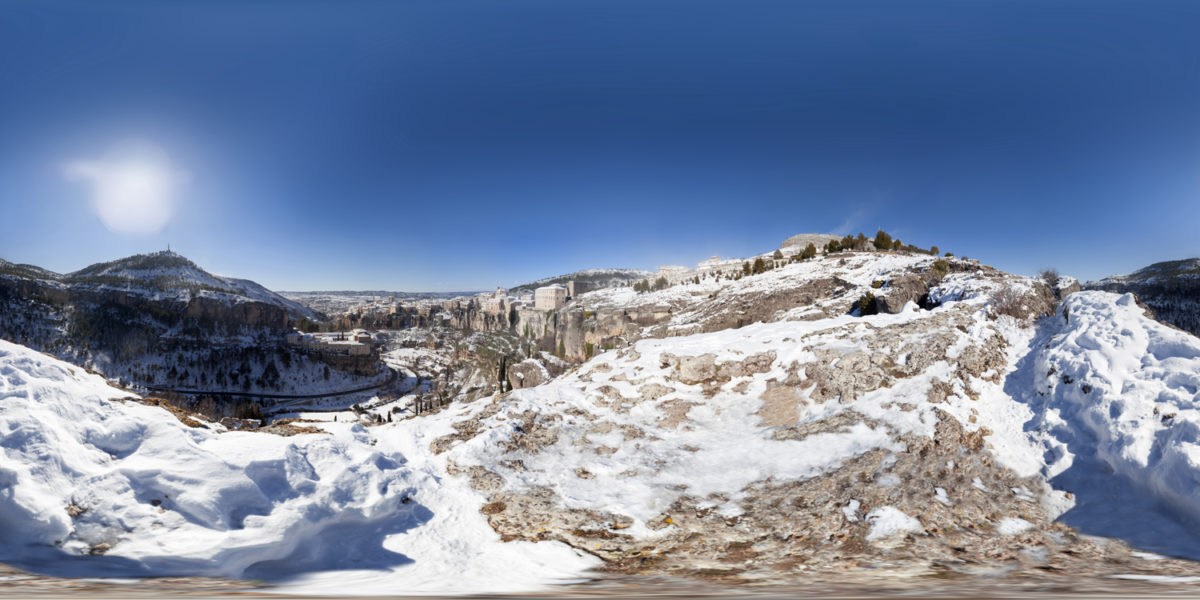 Cuenca from the mountain in winter with snow. Cuenca. Spain