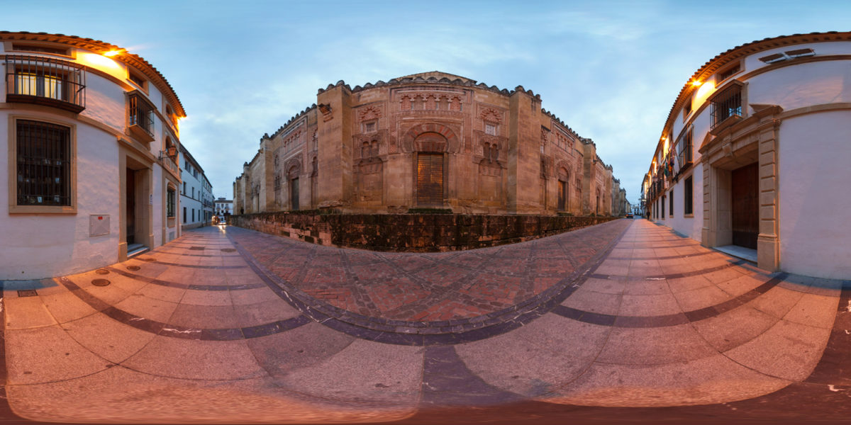 Exterior of Islamic Mosque of Cordoba by night. Spain