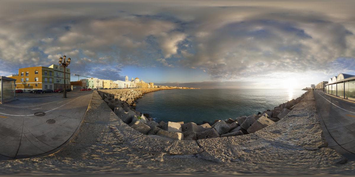 The cathedral from breakwater. Cadiz. Spain
