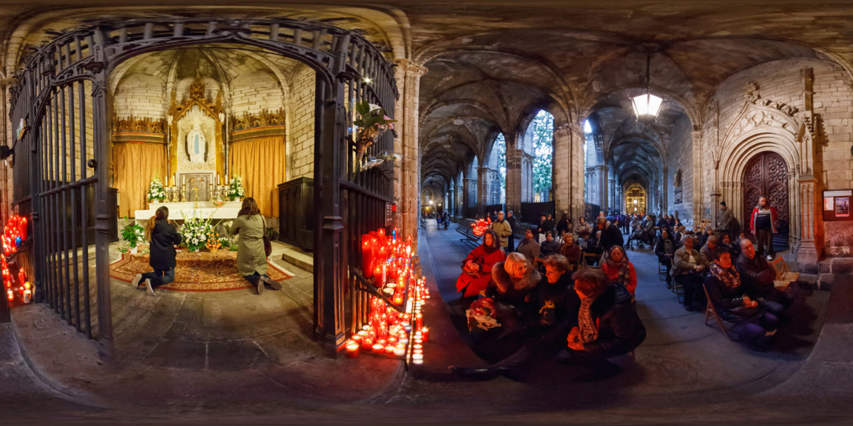 cloister of the ghotic cathedral. barcelona. spain