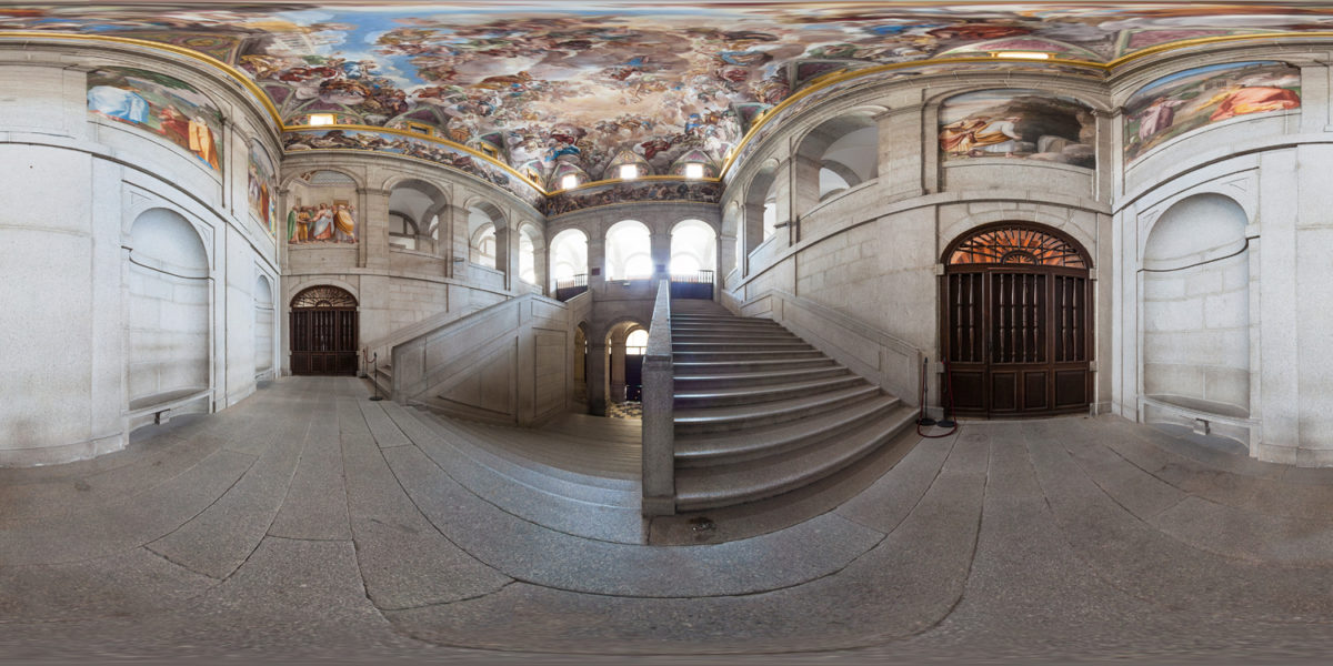 imperial staircase in Royal Seat of San Lorenzo de El Escorial. Madrid. Spain