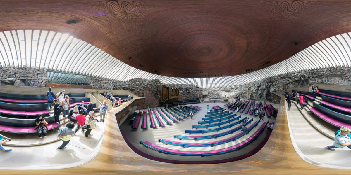 Interior of the Rock Church Helsinki City. Finland